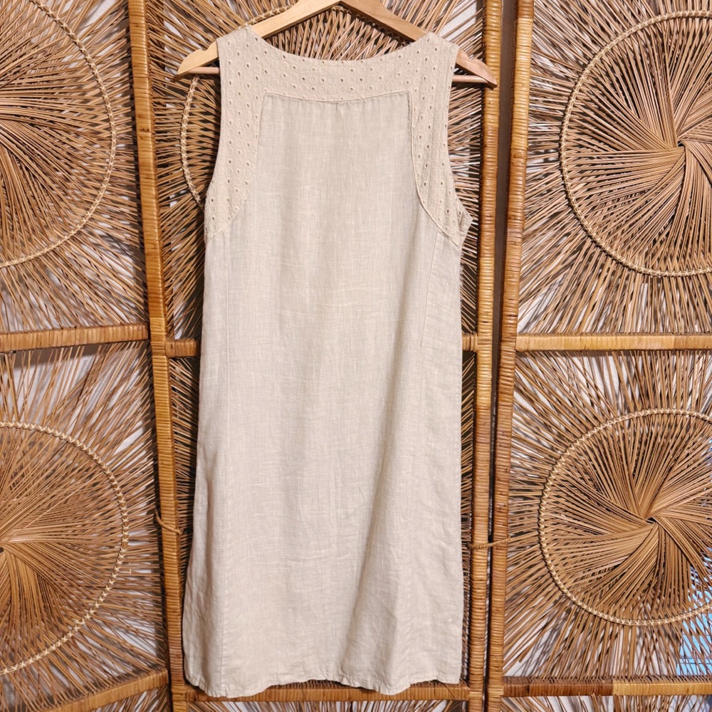 Plazza Del Tempio 100% Linen Beige Sleeveless Dress Made In Italy View 6